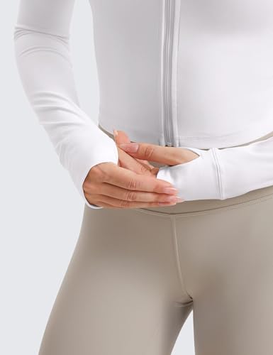 Image of CRZ YOGA Butterluxe Cropped Athletic Jackets | Extremely Soft, Slim Fit, Full Zip, Mockneck, Thumb Holes, for Women