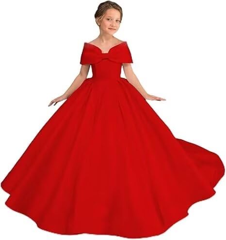 Satin Flower Girl Dresses for Wedding Off Shoulder First Communion Dress Pageant Dresses for Girls