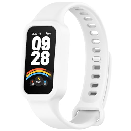 FiiMoo Correas para Xiaomi Smart Band 9 Active/Xiaomi Redmi Band 3, Pulseras de Repuesto Silicona de Ajustable, Correa de Silicona Impermeables Deportivas para Xiaomi Mi Band 9 Active-Blanco