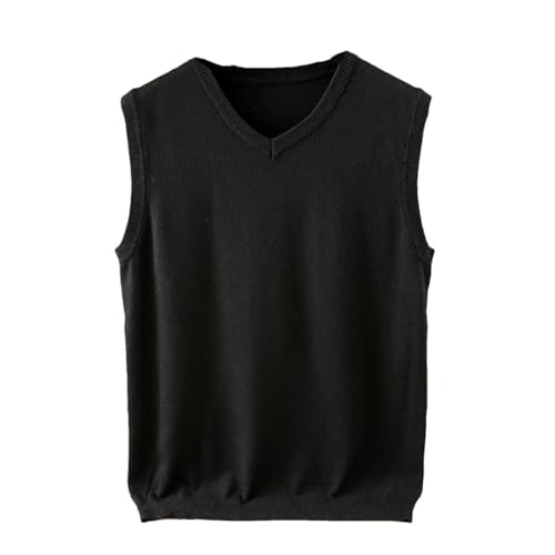 Men's Knitting Wool Blend Vest V-Collar Loose Solid Color Soft Keep Warm Sleeveless Sweater Vest