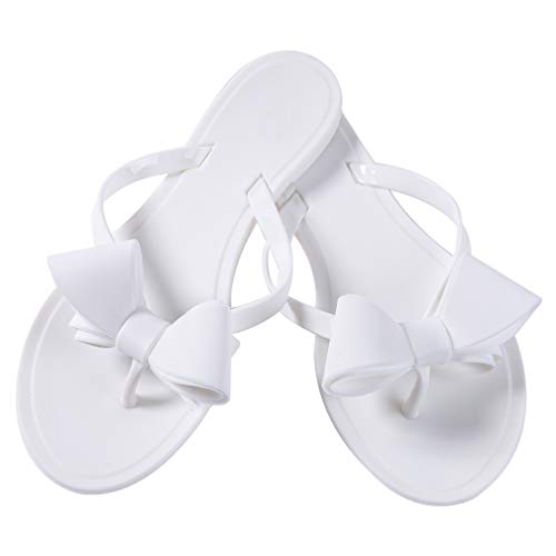 Image of Mtzyoa Women Flip-Flops Flat Sandals Jelly Bow Beach Flat Rivets Rain Cute Dressy Summer Sandals