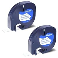 2 Stück weißes Kunststoff-Klebeband A91221, kompatibel mit Dymo Letratag 12 mm x 4 m, Schwarz auf Weiß | für Dymo Letratag LT-100H, LT-100T, 200B, XR, XM