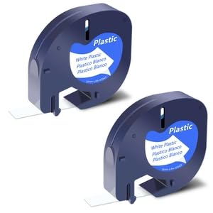Lote de 2 cintas adhesivas de plástico blanco A91221 compatibles con Dymo Letratag 12mm X 4M, negro sobre blanco | Para Dymo Letratag LT 100H, LT 100T, 200B, XR, XM