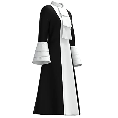 Church Clergy Dress for Women Minister Spring/Autumn A Line Long Sleeve Black White Patchwork Dress with Tab Collar2