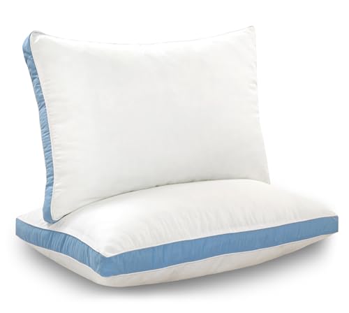 Image of ROYALE LINENS Pillows Standard Size Set of 2 -Bed Pillow for Sleeping -Cooling Pillow for Back, Stomach or Side Sleepers -Down Alternative Std Gusseted Pillows -Hotel Quality (20x26 Inches, Pack of 2)