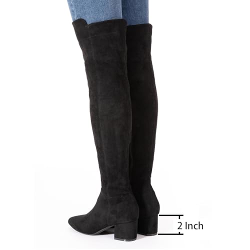 N.N.G Women Over Knee Boots Suede Thigh High Long Comfort Black Winter Low Square Toe Block Heel4