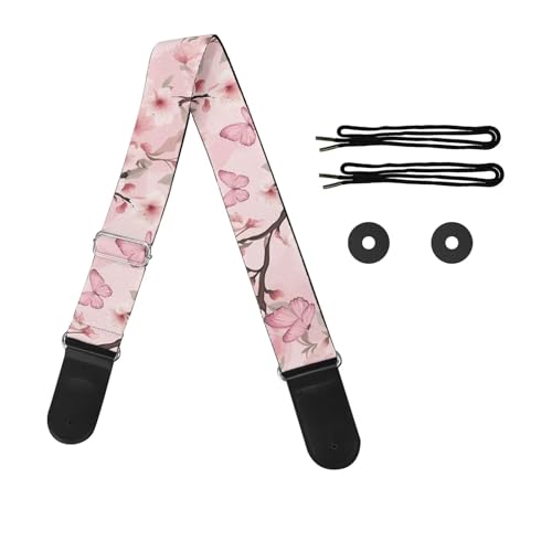 FOR U DESIGNS Bass Guitar Straps Electric Padded Non Slip Adjustable Shoulder Guitar Strap Acoustic Guitar Accessories for Women Guitar Player Pink Butterfly Floral Print Ukulele Strap