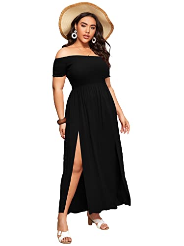 Floerns Floral Print Off Shoulder Split Long A Line Dress