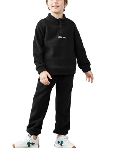 Image of Arshiner Toddler Boys Letter Embroidery Half Zip Sweatshirt & Pants Set Fuzzy Fleece Fall Winter Outfits 2~6 Years