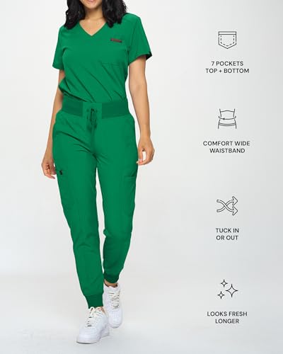 Image of Monarch Uniforms Slim Fit Stretchy Scrubs Women's Jogger Scrub Set Slim Jogger Scrubs with Tuck-In Top for Women
