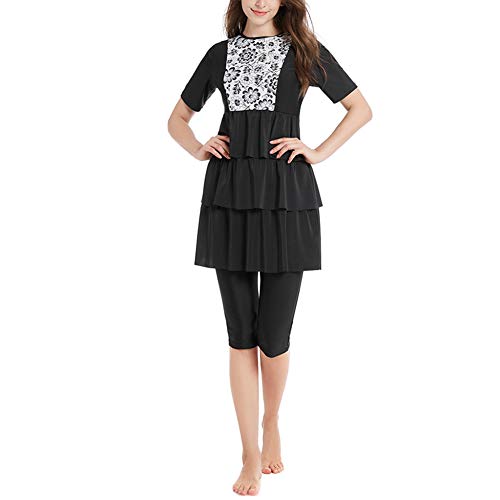 Yudesun Mujer Ropa de Baño Musulmán - Tankinis Trajes de Una Pieza Burkini Protectora Solar Islam Bañador Conservador,Negro,S