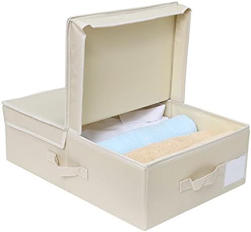 Fabric Folding Storage Box with Lid, Closet Storage Basket for Underpants, Scarves etc., Beige