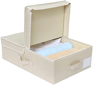 Fabric Folding Storage Box with Lid, Closet Storage Basket for Underpants, Scarves etc., Beige