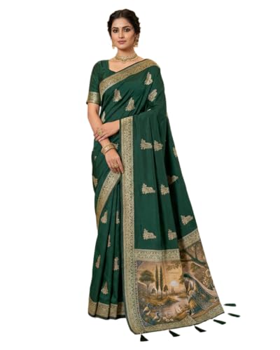Sari Kanjivaram en soie jacquard vert pour briller lors des mariages et grandes fêtes