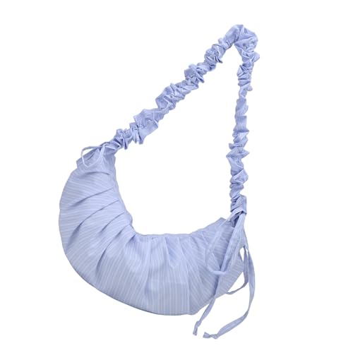 Practical Nylon Shoulder Bag For Women Modern Crossbody Satchel Purse Striped Drawstring Bags With Adjustable Strap Spacious