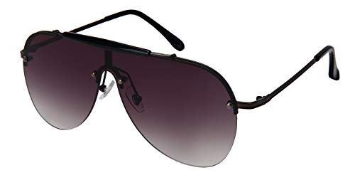 Sweat Bar Flat Top Aviator Sunglasses Men Women Mono Lens 55704-FLAP (Matte gunmetal frame/Grey gradient lens, One piece lens: 134 mm)