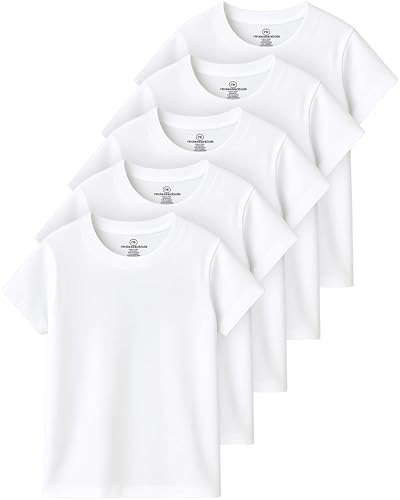 Image of Real Essentials 5 Pack: Girls' Cotton Short Sleeve Crew Neck T-Shirt - Athletic Tee Shirt for Teens Kids Youth (Ages 4-16)