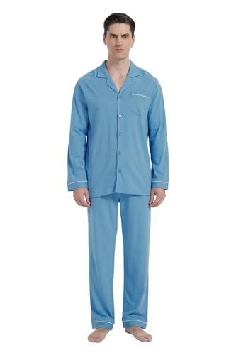 GLOBAL Pajamas for Men Pj Set 100% Cotton Pajama Long Sleeve/Pants Plaids Loungewear sets