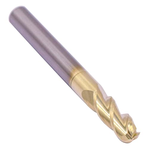 Image of 1 /4 inch 3 Flute Ball Nose Solid Carbide End Mill for Aluminum - ZrN Coated | 37 Degree Helix, 1 /4 inch Cutting Diameter, 1 /4 inch Shank Diameter, 3 /4 inch Length of Cut, 2-1 /2 inch Overall Length
