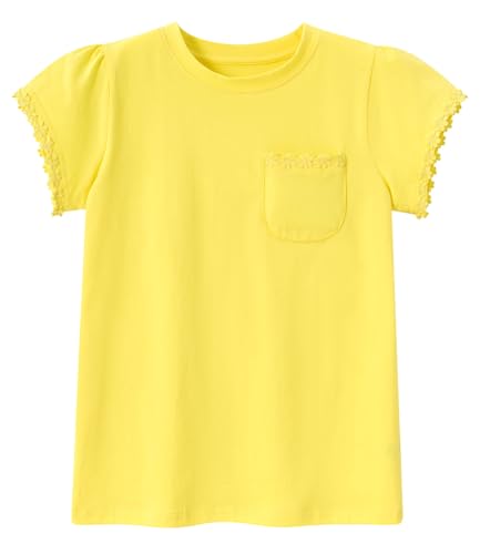 grehava 10T Yellow Tshirts for Girls Cotton Tees Short Sleeve Shirt Crewneck Tops with Pocket Summer Blouse 9-10Y