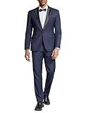 COOFANDY Mens Tuxedo Suit Set Slim Fit 2 Piece One Button Blazer Jacket Pants for Wedding,Dinner,Prom Navy Blue