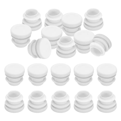 Image of PATIKIL 5 /8 inch Plastic Tubing End Caps, 20Pcs Round Hole Plug Insert for Round Iron Pipe Chair Leg Table Bookshelves Patio Furniture, White