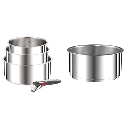 Tefal Ingenio Preference On L898S3 Lot de 4 casseroles avec poignée amovible & Ingenio Preference Casserole 22 cm, Empilable, Acier inoxydable, Induction,...