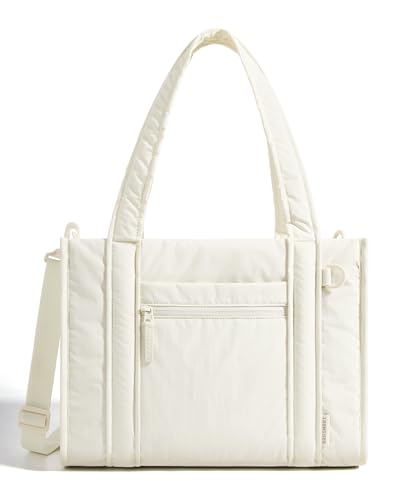bagsmart Bolso de mano para mujer, bolso bandolera, bolso de hombro, bolso con cremallera, ligero bolso de la compra, para trabajo, escuela, viajes, uso diario, beige, M