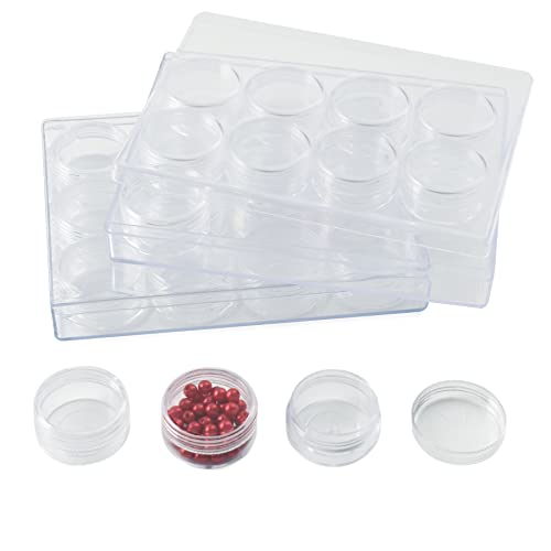 VIOCIWUO Clear Plastic Bead Storage Containers Round 12 Grids Transparent Organizer Jars for Diamond Pigments Glitters Cosmetics Sample Jar (2 Pack)