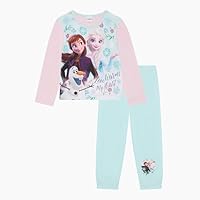 Disney Frozen, Girls 2 Piece Pyjamas Set Featuring Elsa, Anna and Olaf, Pink/Blue, Age 3-4 Years
