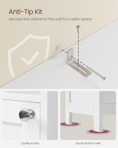 VASAGLE Tall Bathroom Cabinet with Lights, Slim Bathroom Storage Cabinet, Freestanding Narrow Storage Unit with Adjustable Shelves, Open Compartments, for Small Spaces, Modern, Cloud White BBC566W04 - 7