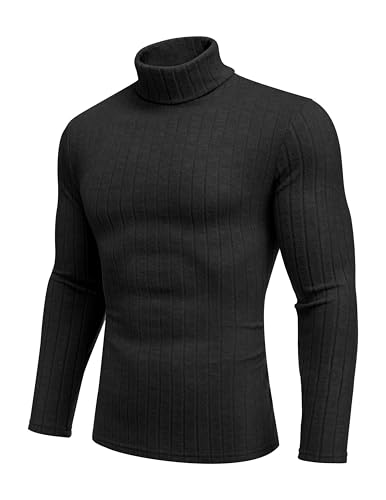 Ekouaer Mens Turtleneck Shirts Long Sleeve Tops Slim Fit Pullover Sweaters Ribbed Thermal Underwear Tops