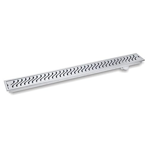 Image of Aquieen Shower Water Drainer Floor Bathroom Grating with SS 304 Anti-Foul Cockroach Trap (Grade AISI 304) (30 inch) (Wave Shower Drainer 30 inch (Side Hole, 30 inch x 4 inch)