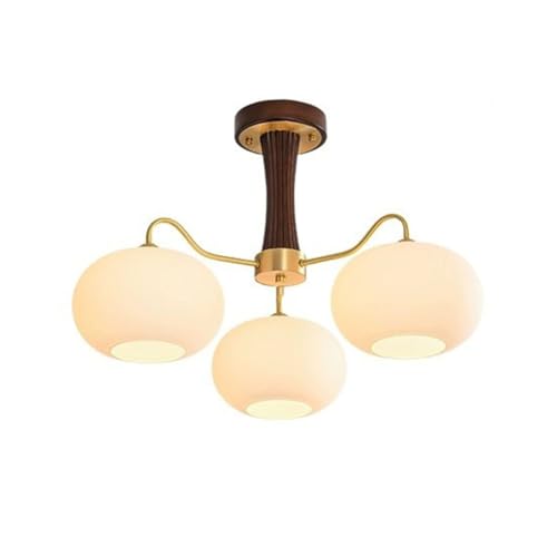 HXYSXHJUO Lámpara de araña de Nogal Estilo Crema Totalmente de Cobre, lámpara nórdica Retro Color Caqui, decoración rústica Moderna de Mediados de Siglo para el hogar, lámpara Colgante de la