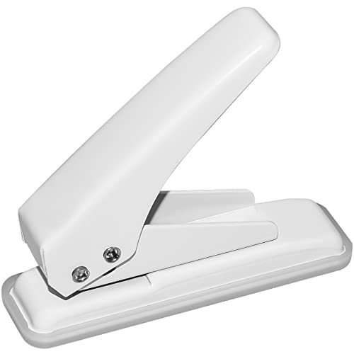 JIKIOU Single Handheld 1/4 Inches Hole Puncher, 20 Sheet Punch Capacity Metal Hole Punch with Skid-Resistant Base for Paper Chipboard Art Project White(Upgraded All-Metal Construction)
