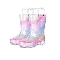 GAWBAW Toddler Rain Boots Kids With Glitter Light up Rain Boots With Easy-on Handles Waterproof For Boys and Girls