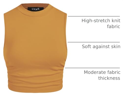 Image of CIDER Womens Tank Tops Sleeveless High Neck Ruched Crop Tops Going Out Casual Basic Ribbed Shirt Summer Fashion Clothing