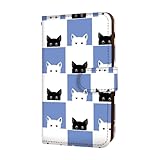 anve Android One X1 対応 ケース 手帳型 スマホけーす カードポケット 猫 イラスト 市松模様 キャラクター 立てられる ストラップ穴 傷防止 可愛い アンドロイド ワン エックスワン用 (B.ブルー) best_vd-0006_sp
