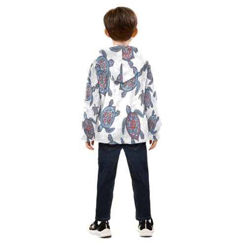 Turtle Pattern Print Design Toddler Fleece Jacket Girl Boys Hooded Fleece Jacket Coat Warm Outwear Zip-up 3-10T4
