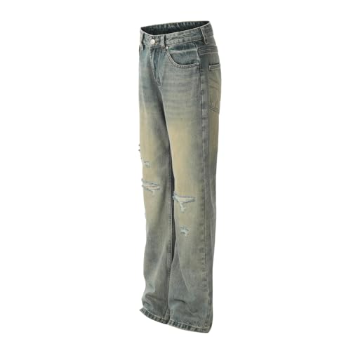 Jeans Pants Trouser Denim Retro Trendy Street Hole Grinding Fading Show High Casual Commuter Straight Leg for Men3