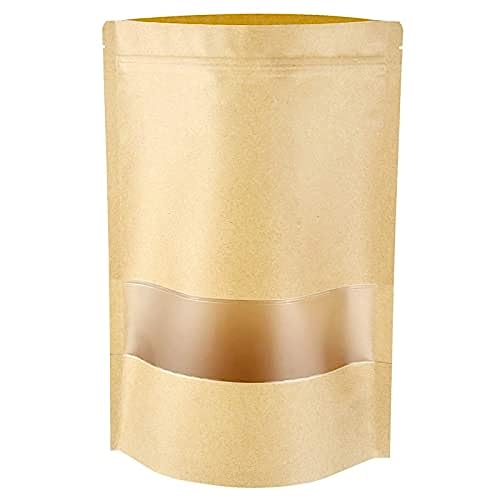 Image of ESKO Stand Up Ziplock Pouch - Reusable, Airtight Kraft Paper Storage Pouch(Brown)| 16X26 Cm(Pack Of 50)