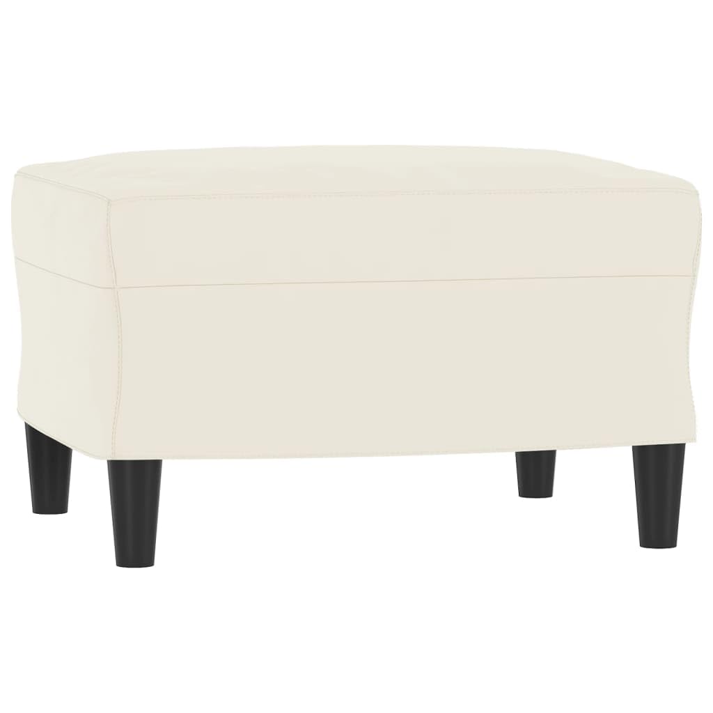Sofa 3-osobowa z taboretem, kremowa, 180 cm aksamitu, wytrzymała metalowa rama, przytulna, do salonu, nowoczesne wzornictwo