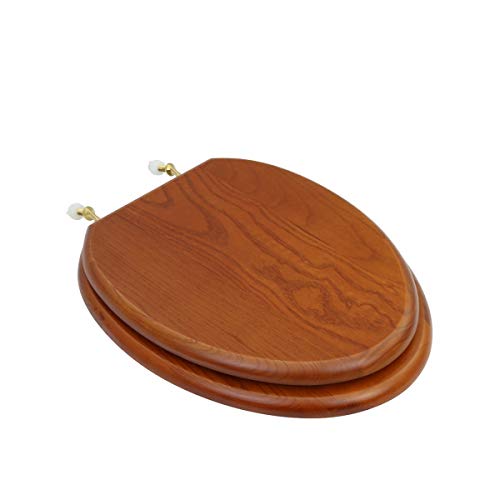Renovators Supply Wooden Elongated Toilet Seat With Lid Mahogany Finish Comfortable Easy Clean Oval Commode Seats For Toilets With Brass PVD Hinges And Non Slip Polymer Bumper Stabilizers