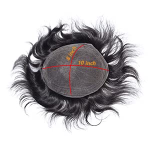 Miniatura 3 de Toupee para hombres, 100% cabello humano real, piezas de cabello para hombre, 8 x 10 pulgadas, sistema de reemplazo de cabello humano de encaje
