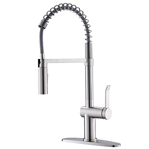 APPASO Kitchen Faucet, Commercial Pull Down Kitchen Faucet with Sprayer, Single Handle One Hole Spring Kitchen Sink Faucets, Low Lead Solid Brass, Stainless Steel Brushed Nickel, APS238BN APPASO Kitchen Faucet, Commercial Pull Down Kitchen Faucet with Sprayer, Single Handle One Hole Spring Kitchen Sink Faucets, Low Lead Solid Brass, Stainless Steel Brushed Nickel, APS238BN