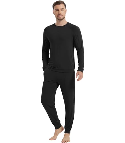 Image of NACHILA Mens Pajamas Set Long Sleeve Henley Sleepwear Top Soft Jogger Pants Pajamas Cool Pjs Set,Viscose Made from Bamboo