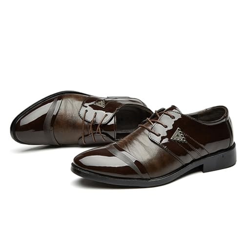Image of Mens Lace Up Dress Shoes Modern Formal Business Casual Office Suit Tuxedo Patent Leather Oxford Shoes