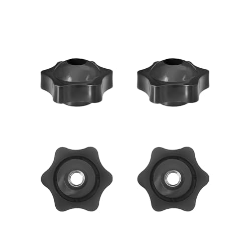 4 Pcs Star Knobs, 1/4-20 Knob Through Hole Hand Tighten Clamping Knobs Plastic Black Threaded Nuts for T Track Bolts, Jig, Mechanical Equipment(1/4''-20)