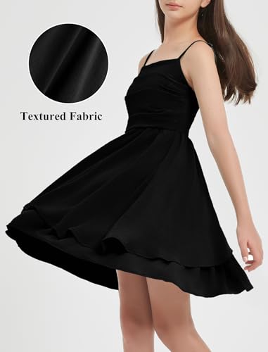 EXARUS Girls Formal Dress Teen Ruffled Flowy Ruched Spaghetti Strap Homecoming Dance Party Tween Dresses 8-14Y3