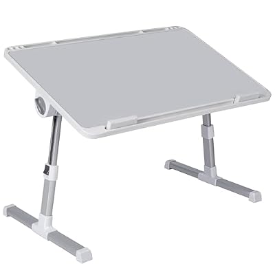 T-LOVENDO.ES Mesa Auxiliar portátil pequeña Plegable para Ordenador en Cama, Sofa, salón, Cocina, Cama, Suelo. Regulable en Altura y Ángulo. con Ranura para Tablet. Superficie Texturizada. 60x40cm